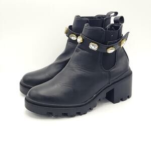 Nicole Miller Chelsey Rhinestone Strap Boots Black women's size 7.5